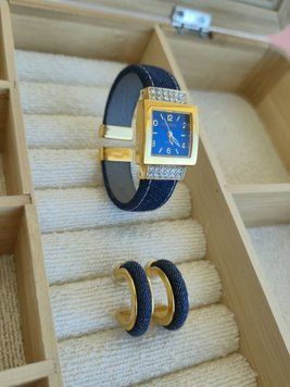 Джинсовий сет сережки+годинник S10060 фото