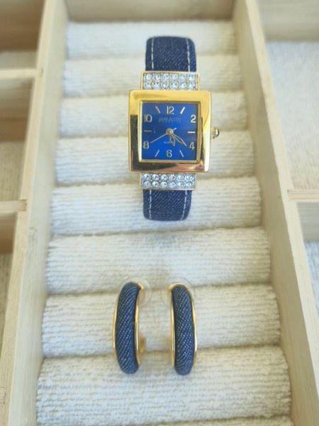 Джинсовий сет сережки+годинник S10060 фото
