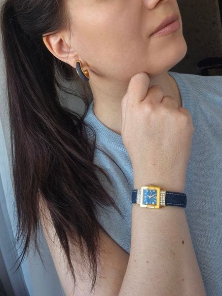 Джинсовий сет сережки+годинник S10060 фото